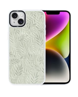 Etui do iPhone 14 Plus IBIZU DropGuard Matt z MagSafe, Relief Garden, Ślad oliwki, białe