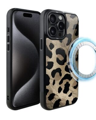 Etui do iPhone 15 Pro IBIZU DropGuard Matt z MagSafe, Zew natury, Dziki Leopard