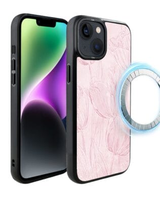 Etui do iPhone 14 IBIZU DropGuard Matt z MagSafe, Relief Garden, Tulipanowy fresk