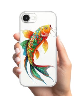 Etui do iPhone 17e przeźroczyste, silikonowe Flexi, Dzika Mandala, Złota ryba