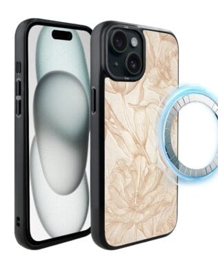 Etui do iPhone 15 Plus IBIZU DropGuard Matt z MagSafe, Relief Garden, Botaniczny biskwit