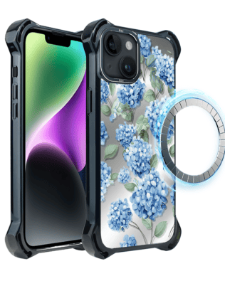 Etui do iPhone 14 Plus IBIZU DropGuard Ultra z MagSafe, Relief Garden, Szafirowa hortensja