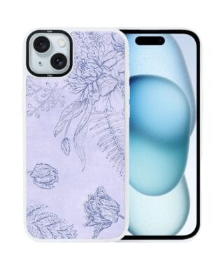 Etui do iPhone 15 IBIZU DropGuard Matt z MagSafe, Relief Garden, Kwiatowa płaskorzeźba, białe