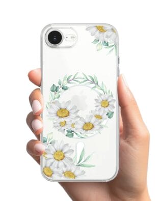 Etui do iPhone 17e z MagSafe przeźroczyste, silikonowe Flexi, wianek stokrotek