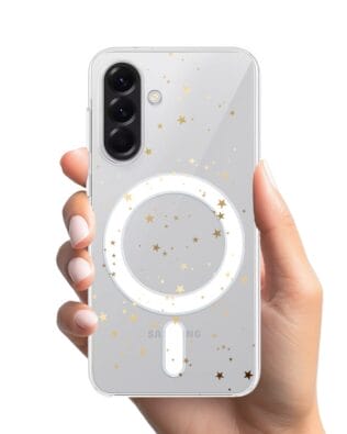 Etui do Samsung Galaxy A57 z MagSafe przeźroczyste, silikonowe Flexi, Złote gwiazdki