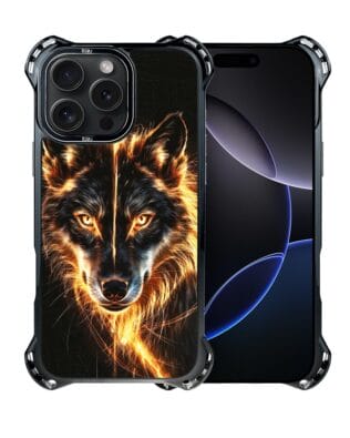 Etui do iPhone 16 Pro Max IBIZU DropGuard Ultra z MagSafe, Wilki, Ognisty Wilk