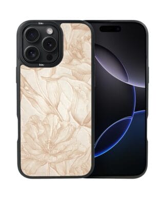 Etui do iPhone 16 Pro IBIZU DropGuard Matt z MagSafe, Relief Garden, Botaniczny biskwit