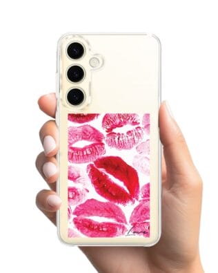 Etui do Samsung Galaxy S24 z MagSafe przeźroczyste, silikonowe Flexi, pocałunki z napisem „love”