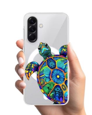 Etui do Samsung Galaxy A57 z MagSafe przeźroczyste, silikonowe Flexi, Dzika Mandala, Żółw