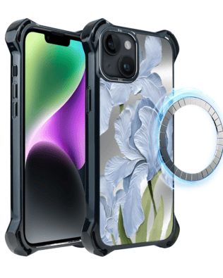 Etui do iPhone 14 Plus IBIZU DropGuard Ultra z MagSafe, Relief Garden, Błękitny irys