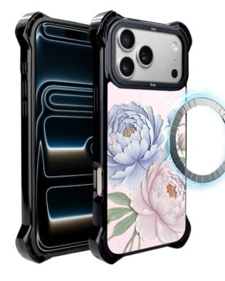 Etui do iPhone 17 Pro IBIZU DropGuard Ultra z MagSafe, Relief Garden, Piwoniowy róż