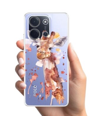 Etui do Xiaomi POCO C85 przeźroczyste, silikonowe Flexi, Akwarelowe Zoo, Żyrafa