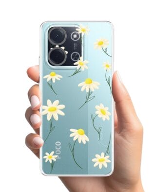 Etui do Xiaomi POCO C85 przeźroczyste, silikonowe Flexi, stokrotki