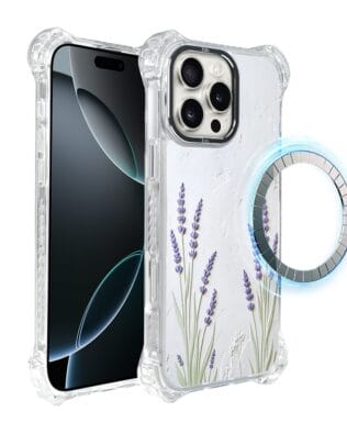 Etui do iPhone 16 Pro IBIZU DropGuard Ultra z MagSafe, Relief Garden, Prowansalska lawenda