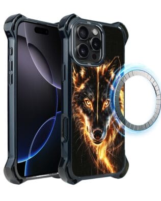 Etui do iPhone 16 Pro Max IBIZU DropGuard Ultra z MagSafe, Wilki, Ognisty Wilk