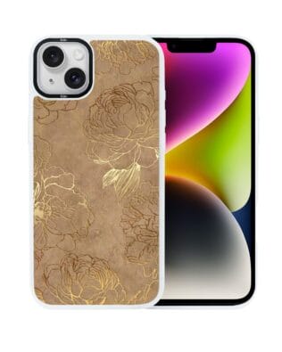 Etui do iPhone 14 IBIZU DropGuard Matt z MagSafe, Relief Garden, Złote piwonie, białe