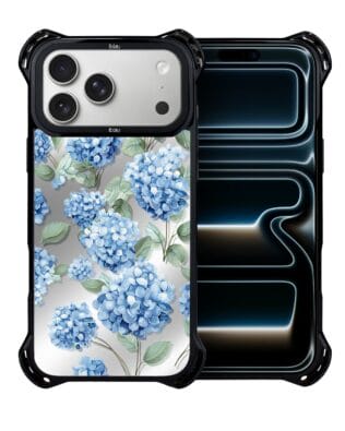 Etui do iPhone 17 Pro Max IBIZU DropGuard Ultra z MagSafe, Relief Garden, Szafirowa hortensja
