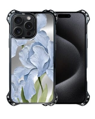 Etui do iPhone 15 Pro IBIZU DropGuard Ultra z MagSafe, Relief Garden, Błękitny irys