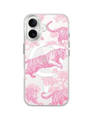 Etui do iPhone 16 Plus z MagSafe przeźroczyste, silikonowe Flexi, Mystic, Różowe tygrysy