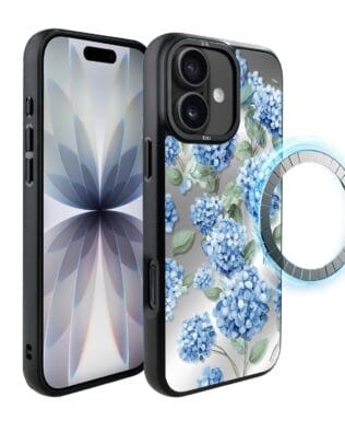 Etui do iPhone 17 IBIZU DropGuard Matt z MagSafe, Relief Garden, Szafirowa hortensja