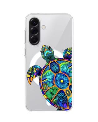 Etui do Samsung Galaxy A57 z MagSafe przeźroczyste, silikonowe Flexi, Dzika Mandala, Żółw