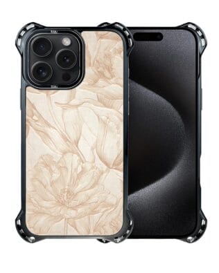 Etui do iPhone 15 Pro Max IBIZU DropGuard Ultra z MagSafe, Relief Garden, Botaniczny biskwit