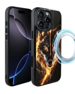Etui do iPhone 16 Pro Max IBIZU DropGuard Matt z MagSafe, Wilki, Ognisty Wilk