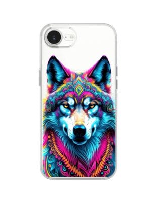 Etui do iPhone 17e z MagSafe przeźroczyste, silikonowe Flexi, Dzika Mandala, Wilk