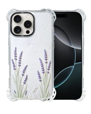 Etui do iPhone 16 Pro IBIZU DropGuard Ultra z MagSafe, Relief Garden, Prowansalska lawenda