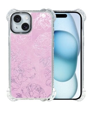 Etui do iPhone 15 IBIZU DropGuard Ultra z MagSafe, Relief Garden, Różowe piwonie