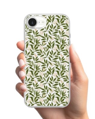 Etui do iPhone 17e przeźroczyste, silikonowe Flexi, zielone gałązki