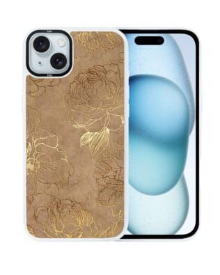 Etui do iPhone 15 Plus IBIZU DropGuard Matt z MagSafe, Relief Garden, Złote piwonie, białe