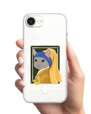 Etui do iPhone 17e z MagSafe przeźroczyste, silikonowe Flexi, kotek z kurczakiem