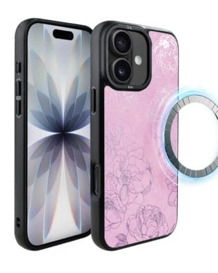 Etui do iPhone 17 IBIZU DropGuard Matt z MagSafe, Relief Garden, Różowe piwonie