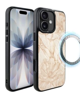 Etui do iPhone 17 IBIZU DropGuard Matt z MagSafe, Relief Garden, Botaniczny biskwit