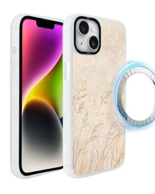 Etui do iPhone 14 Plus IBIZU DropGuard Matt z MagSafe, Relief Garden, Kłosy z piaskowca, białe