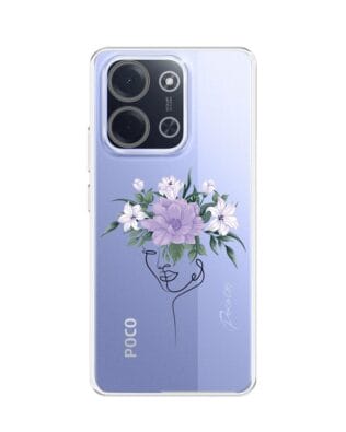 Etui do Xiaomi POCO C85 przeźroczyste, silikonowe Flexi, kobieta z Kwiatami