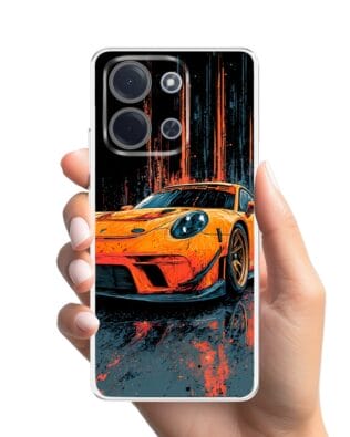 Etui do Xiaomi POCO C85 przeźroczyste, silikonowe Flexi, Szybkie Auta, Pomarańczowa 911