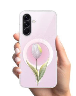 Etui do Samsung Galaxy A57 z MagSafe przeźroczyste, silikonowe Flexi, kwiaty, tulipan
