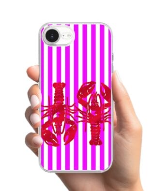 Etui do iPhone 17e przeźroczyste, silikonowe Flexi, kraby z różowymi paskami