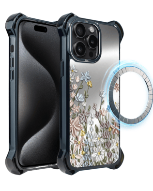 Etui do iPhone 15 Pro IBIZU DropGuard Ultra z MagSafe, Relief Garden, Wiosenna łąka