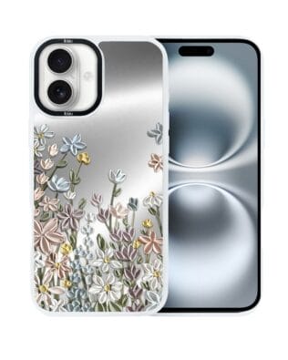 Etui do iPhone 16 IBIZU DropGuard Matt z MagSafe, Relief Garden, Wiosenna łąka, białe