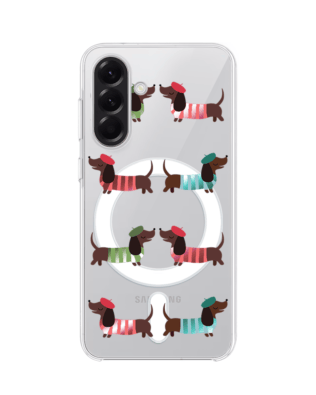 Etui do Samsung Galaxy A57 z MagSafe przeźroczyste, silikonowe Flexi, jamnik w Paryżu