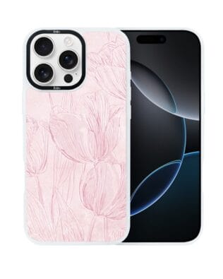 Etui do iPhone 16 Pro Max IBIZU DropGuard Matt z MagSafe, Relief Garden, Tulipanowy fresk, białe