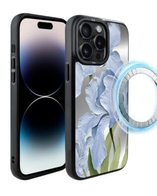 Etui do iPhone 14 Pro Max IBIZU DropGuard Matt z MagSafe, Relief Garden, Błękitny irys