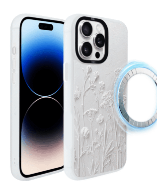 Etui do iPhone 14 Pro IBIZU DropGuard Matt z MagSafe, Relief Garden, Suszone kwiaty polne