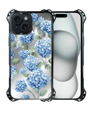 Etui do iPhone 15 IBIZU DropGuard Ultra z MagSafe, Relief Garden, Szafirowa hortensja