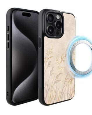 Etui do iPhone 15 Pro IBIZU DropGuard Matt z MagSafe, Relief Garden, Kłosy z piaskowca