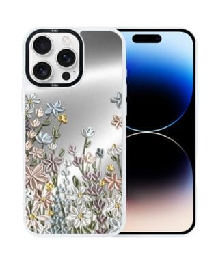 Etui do iPhone 14 Pro IBIZU DropGuard Matt z MagSafe, Relief Garden, Wiosenna łąka, białe