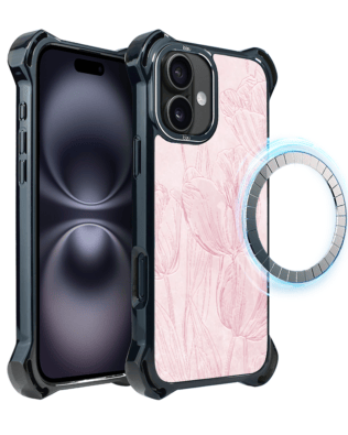 Etui do iPhone 16 Plus IBIZU DropGuard Ultra z MagSafe, Relief Garden, Tulipanowy fresk